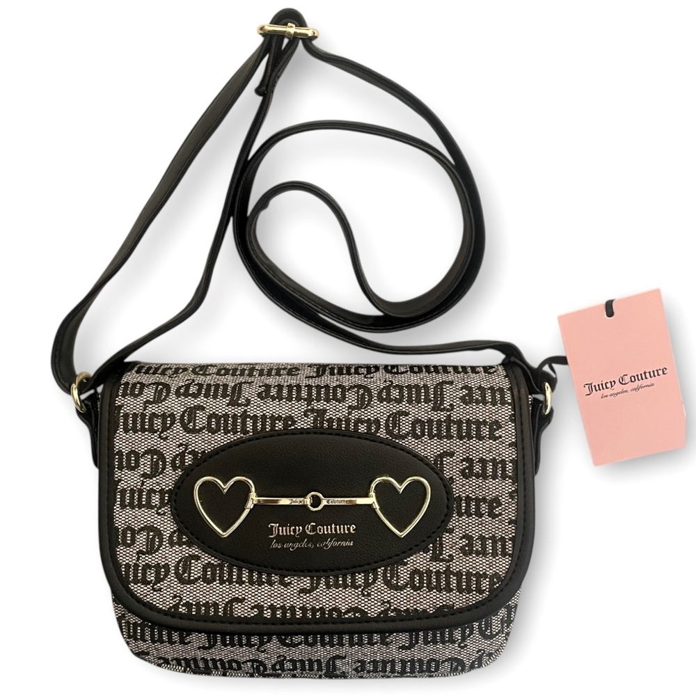 NWT Juicy Couture Flap Crossbody Bag Y2K Gothic Status / Heart To Heart Black